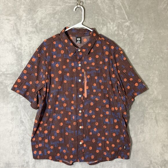 REI Co-op Shirt Men XL Button Up Short Sleeve Hiking Outdoor Maroon Polka Dot - Picture 3 of 12